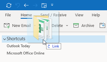 Adding a link to the Shortcuts Navigation via drag & drop from File Explorer.