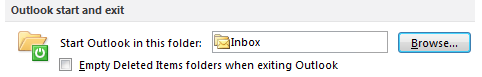Changing the startup folder in Outlook 2010