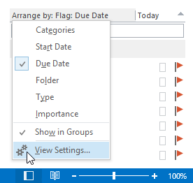 Opening the view settings for the To-Do List.