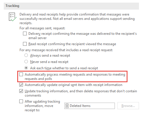 Tracking options - Automatically process meeting requests and responses to meeting requests and polls