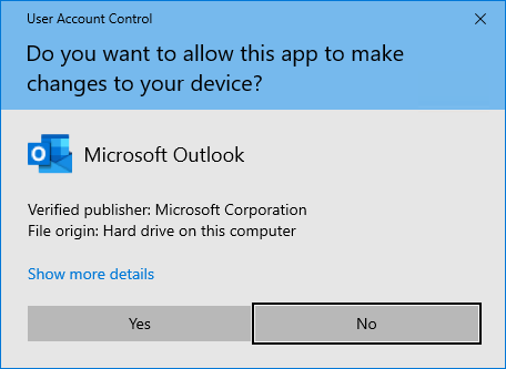 User Account Control - Outlook