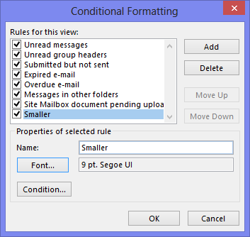 Set the font for the sender name as large as the subject by creating a "smaller" conditional formatting rule.