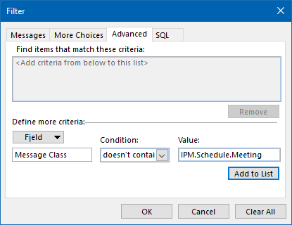 View Filter criteria to exclude Meeting Messages from your view.