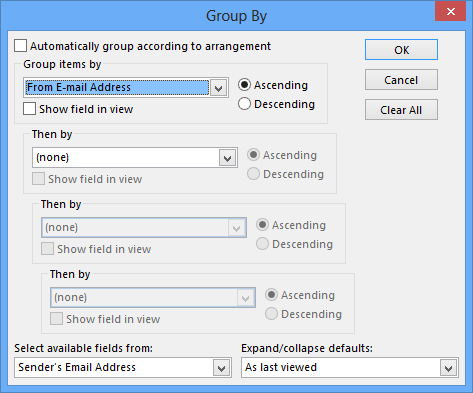 Grouping your emails by the e-mail address takes out the Display Name variable and results in a better sorting result.