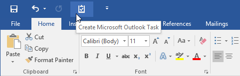 Creating an Outlook Task from Word via a QAT command.