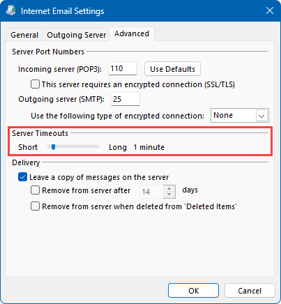 Increase the Server Timeout when you have a slow or unreliable connection.