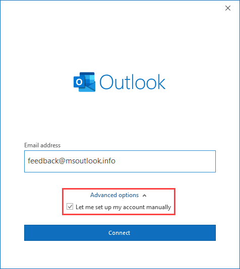 Manually configure your account in Outlook.