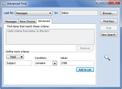 Creating a custom search query for finding a part of a word or string via Advanced Find.