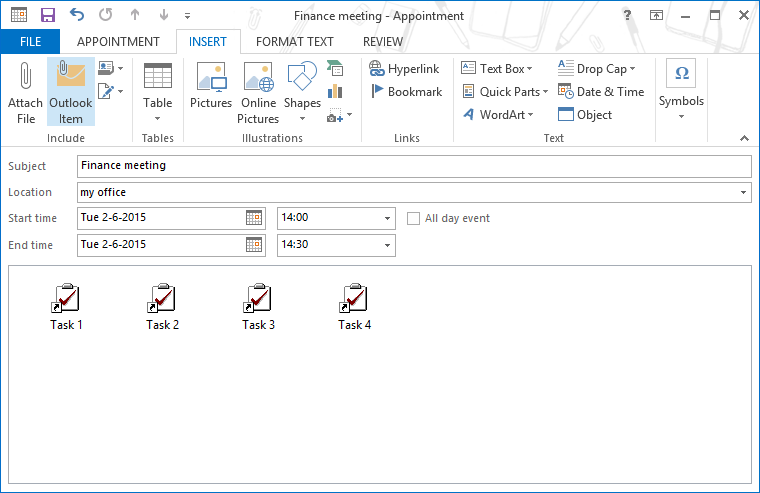 Løfte forberede fuzzy Associate Tasks with a Calendar Appointment or Meeting - MSOutlook.info