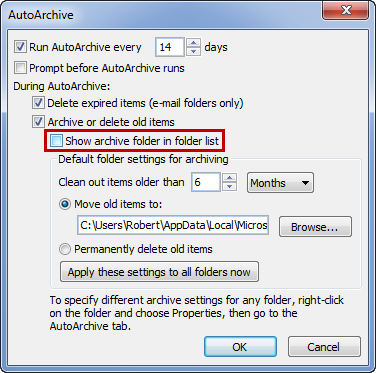 what is the archive folder in outlook 2016