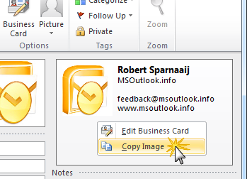 Copying the Business Card image created in Outlook 2007 or 2010