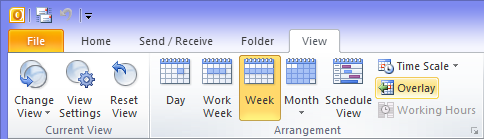 Overlay Mode creates a single calendar view from multiple Calendar folders.