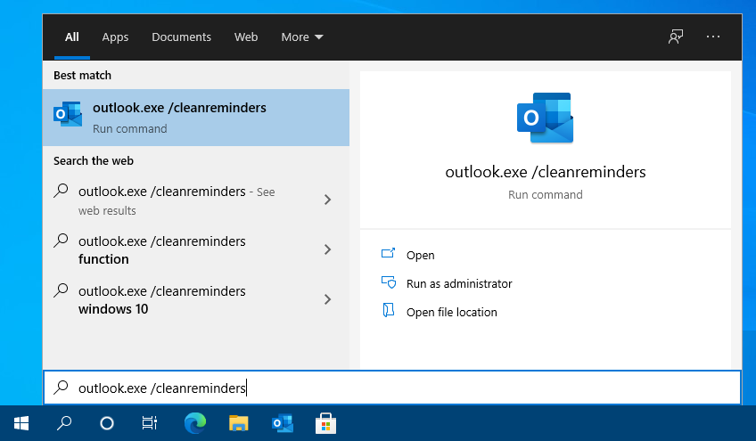 Starting Outlook with the cleanreminders switch.