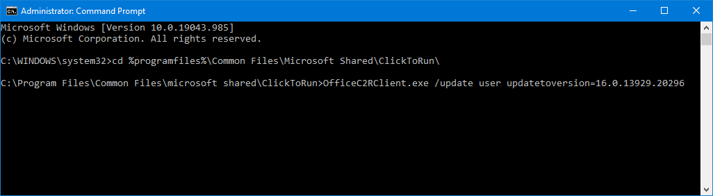 Reverting to build number 16.0.13929.20296 of Microsoft 365.