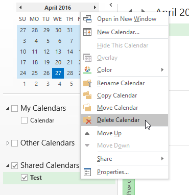 Removing Calendars from the Navigation Pane