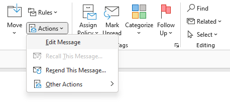 Edit Message command on the Classic Ribbon.