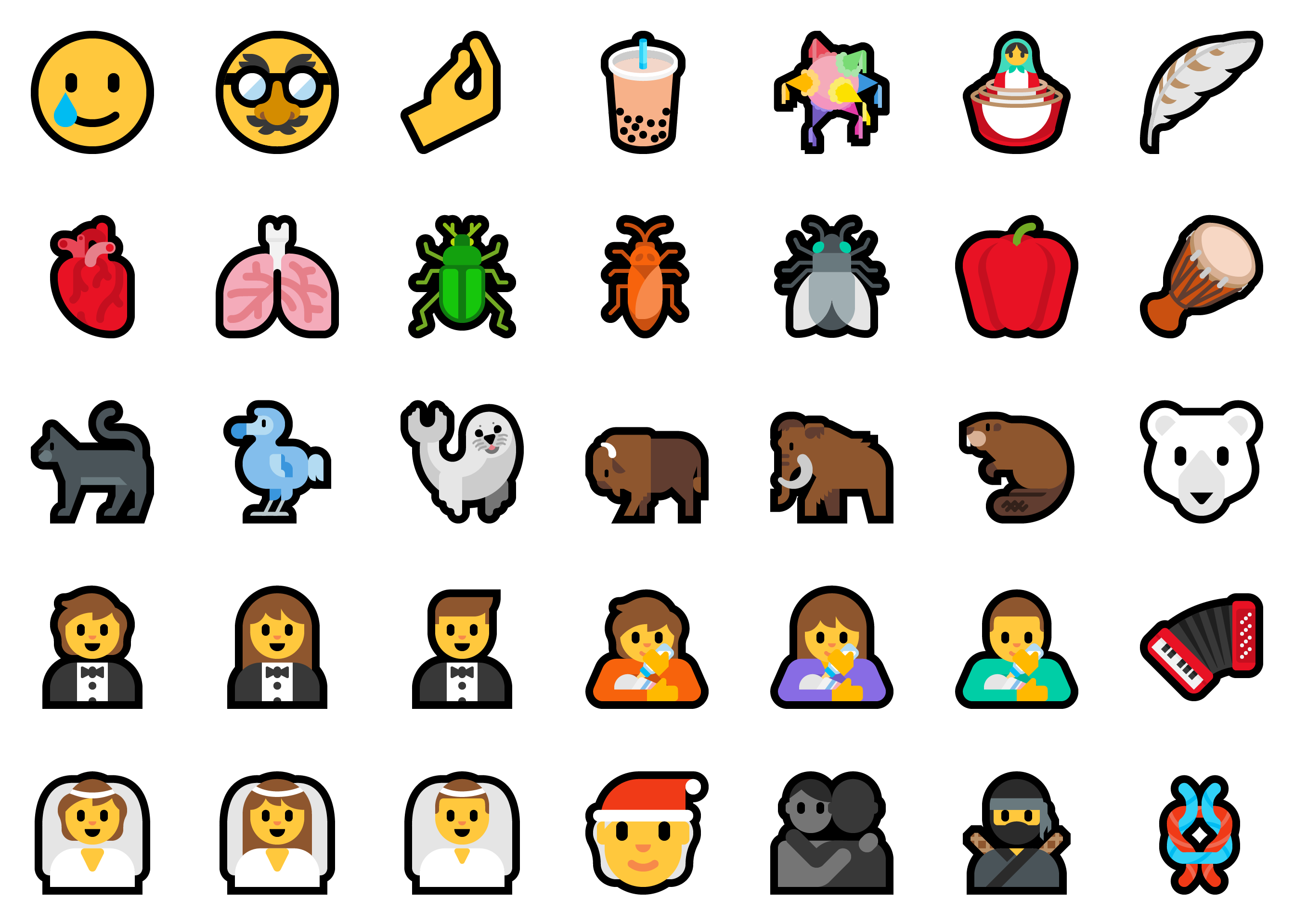 Example of new emoji with Unicode 13 in Windows 10 (21H1)