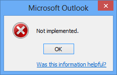 Outlook Error: Not implemented.