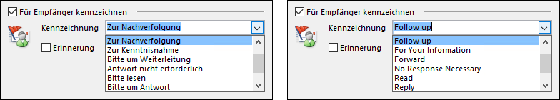 The Follow Up Flag dialog is still in German but the labels are in English now. (click on image to enlarge)
