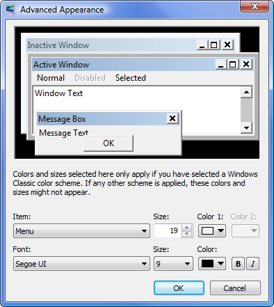 Advanced Appearance settings in Windows Vista and Windows 7