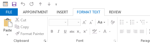 When you use an Outlook.com account (EAS) in Outlook 2013, the Format Text tab is almost completely greyed out for the Notes field of Appointment, Meeting, Contact and Tasks items.