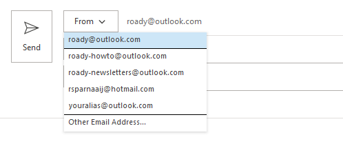 httl.com.vn aliases are listed in Outlook’s From field or can be added manually.