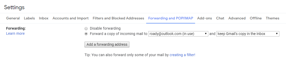 By configuring Gmail to forward all your emails to your @outlook.com address, you don’t have to worry about missing any emails that are still sent to your Gmail address.