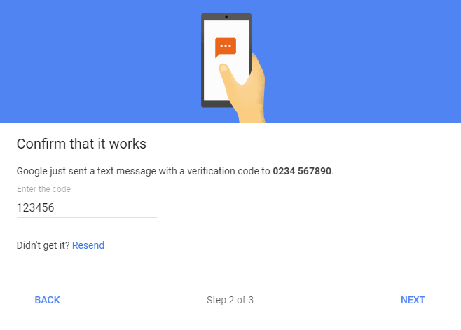 Configure 2-Step Verification for a Google Account - Verify your phone.