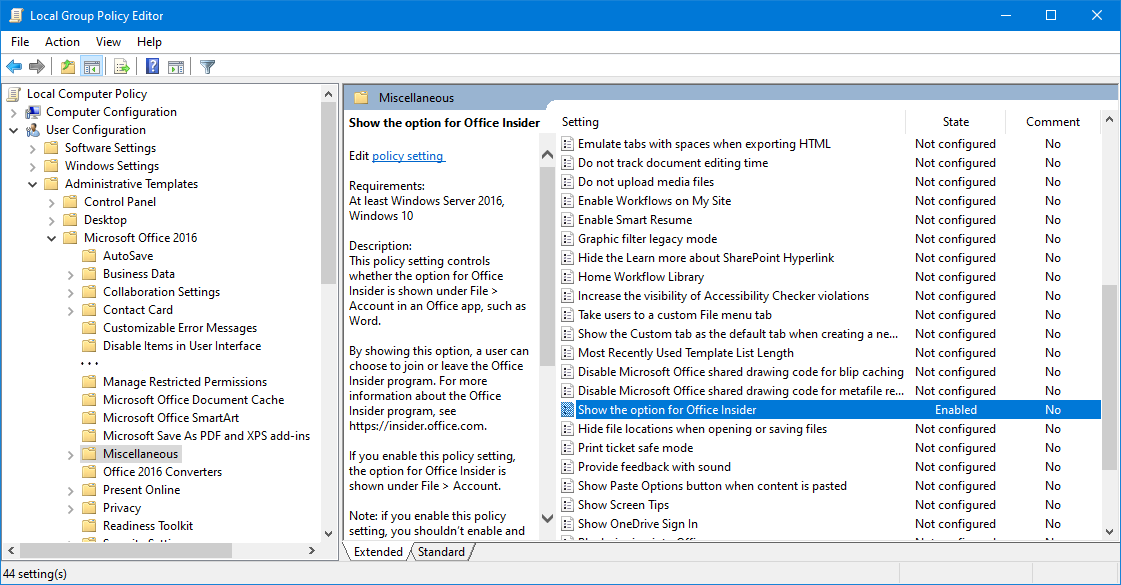 Setting your Microsoft 365 Apps channel release via a local Group Policy.