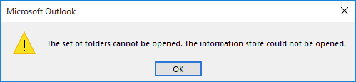 The set of folders cannot be opened. The information store could not be opened.