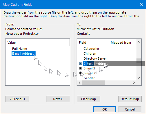 You can use "Drag & Drop" to map the custom fields when importing.