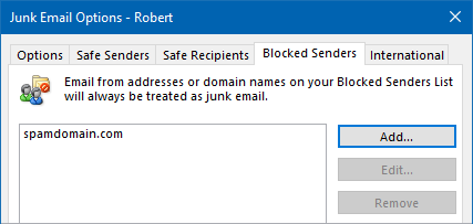 Blocking an entire domain and all its sub domains can be done without the need for using special wildcard characters such as an asterisk (*).