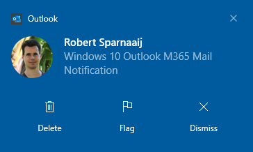 New Mail Notification with the Delete, Flag and Dismiss commands.