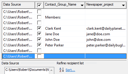With a small detour, a Distribution List or Contact Group can be used as the source for a Mail Merge as well. (click on image for the full dialog)
