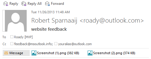 Message header as it originally was in Outlook 2013. 