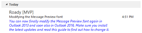 Custom Message Preview font in Outlook 2013.