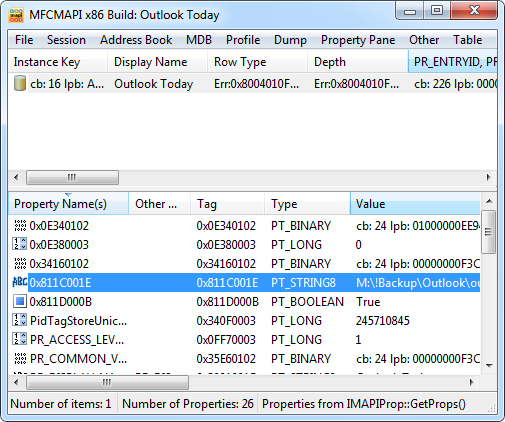 Removing the back-up location with MFCMAPI