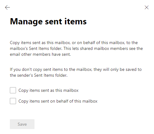 Manage sent items - Shared mailboxes - Microsoft 365 admin center