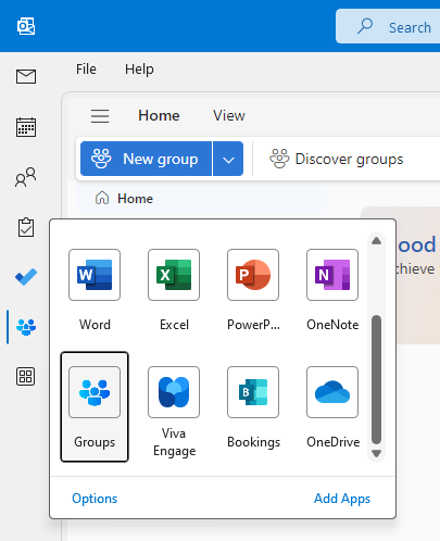 The new Groups module in Classic Outlook.