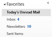 The Favorites section in the Mail Navigation in Outlook 2010.