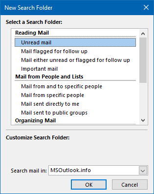 Creating a new Search Folder