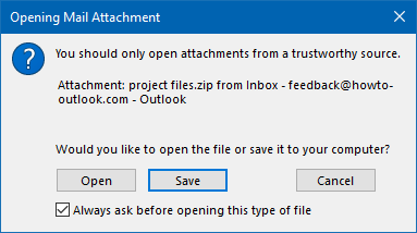 Enabled option: Always ask before opening this type of file.