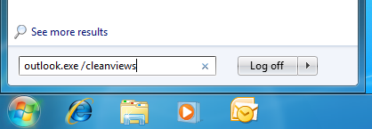 Starting Outlook with the /cleanviews switch on Windows 7.