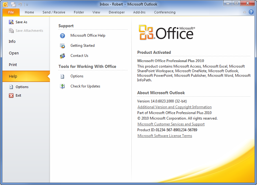 How to check the Service Pack level in Office 2010 