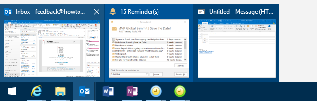 Quickly switch between Outlook windows with the Windows key + 3. (click on image to enlarge)