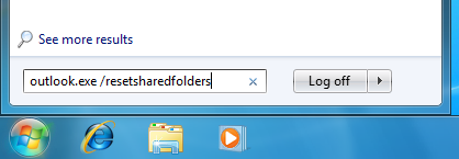 Starting Outlook with the resetsharedfolders switch on Windows 7