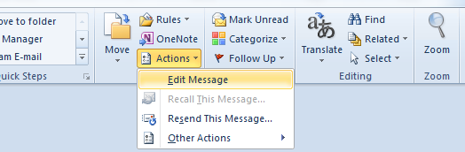Edit Message command in Outlook 2010