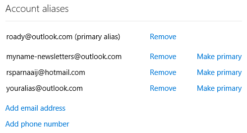 Outlook.com - Account aliases