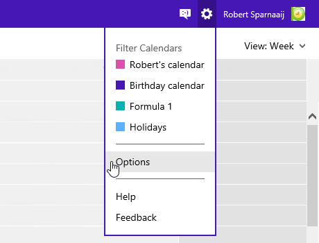 Outlook.com Calendar Options