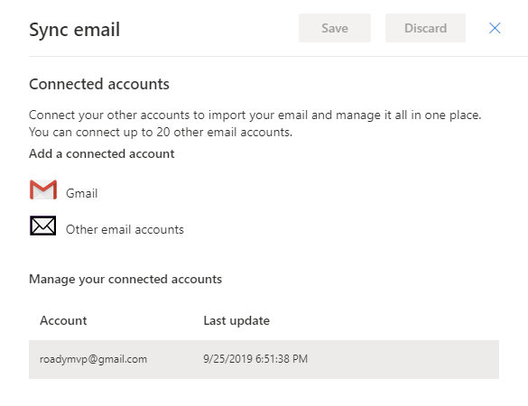 Connected Account added to an @outlook.com mailbox.